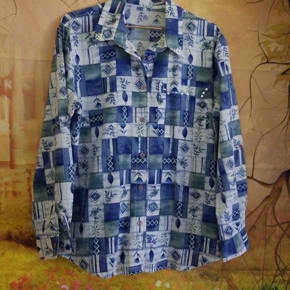 Tops - Blue and White Western Style  Blouse